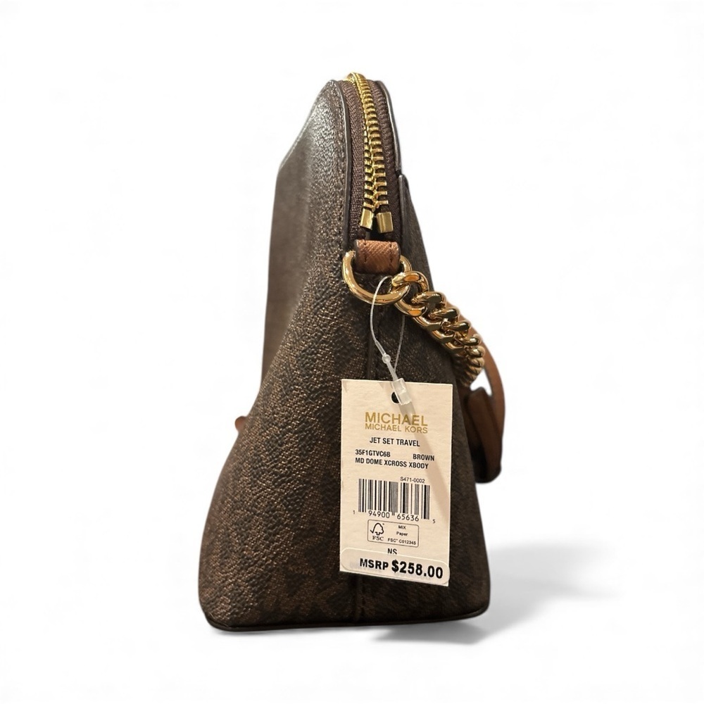 Michael Kors Jet Set Travel Medium Dome Crossbody in Brown Signature Canvas-NWT - Picture 4 of 9